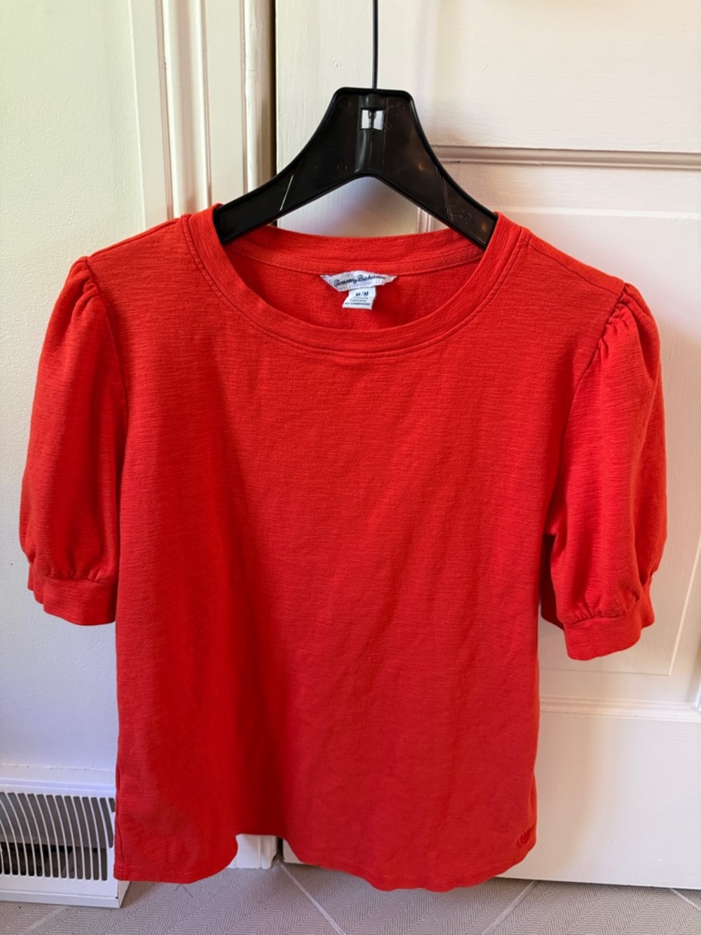 Tommy Bahama Bright Orange Crewneck puff sleeve Knit Top